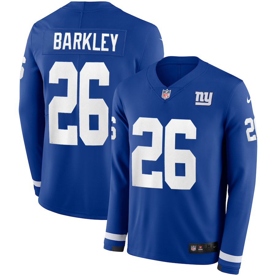 Men's Giants #26 Saquon Barkley Royal Blue Team Color Men's Stitched NFL Limited Therma Long Sleeve Jersey Men's Giants #26 Saquon Barkley Royal Blue Team Color Men's Stitched NFL Limited Therma Long Sleeve Jersey