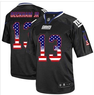 NEW New York Giants #13 Odell Beckham Jr Black NFL Elite USA Flag Fashion Jersey