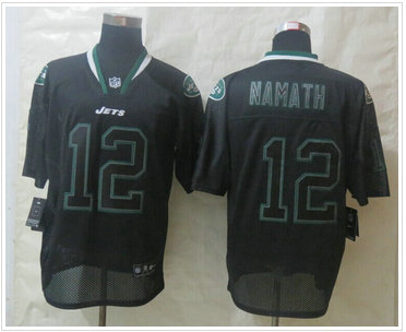 New New York Jets #12 Joe Namath Lights Out Black Elite Jerseys