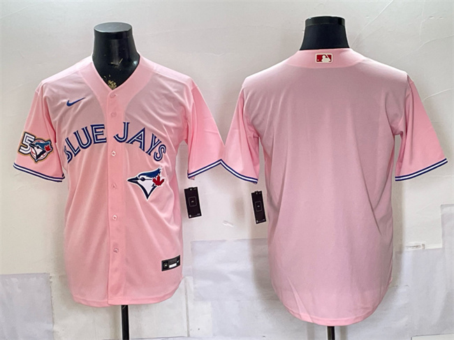 Men's Toronto Blue Jays Blank Pink 50 Seasons Patch Stitched Baseball Jersey