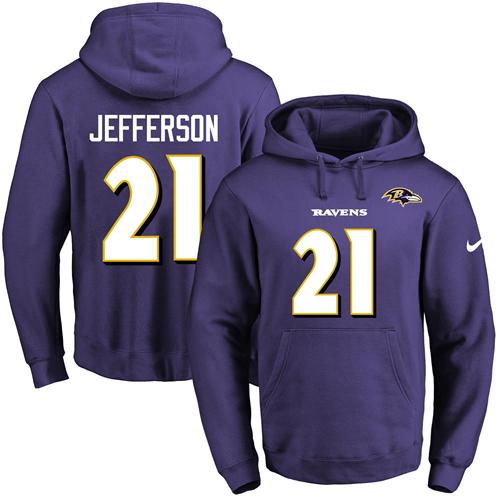 Nike Ravens #21 Tony Jefferson Purple Name & Number Pullover NFL Hoodie