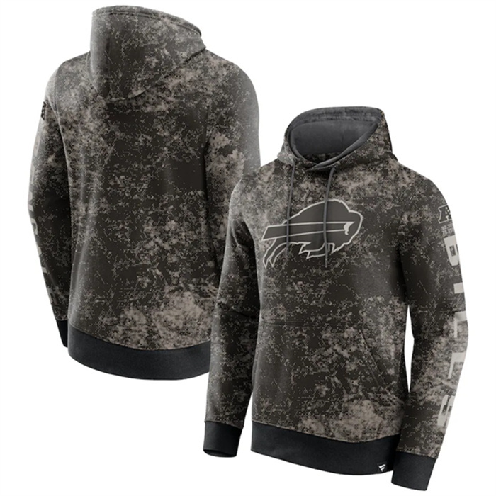 Men's Buffalo Bills Black Gray Blackout Tonal Pullover Hoodie