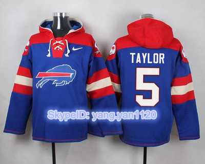 Nike Bills #5 Tyrod Taylor Royal Blue Player Pullover NFL Hoodie
