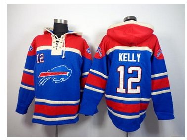 Buffalo Bills #12 Jim Kelly Royal Blue Sawyer Hooded Sweatshirt NFL Hoodie