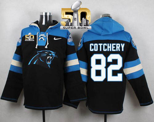Nike Panthers #82 Jerricho Cotchery Black Super Bowl 50 Player Pullover NFL Hoodie