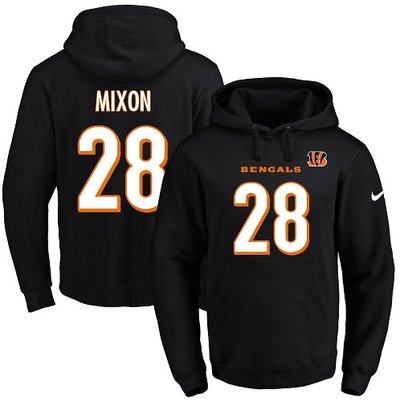 NFL Nike Bengals #28 Joe Mixon Black Name & Number Pullover NFL Hoodie