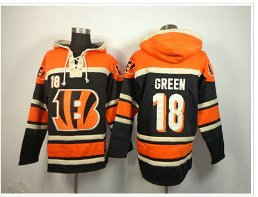 Cincinnati Bengals #18 A.J. Green Orange Sawyer Hooded Sweatshirt Stitched Jersey
