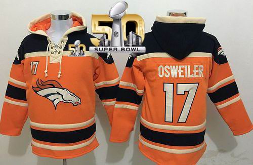 Nike Broncos #17 Brock Osweiler Super Bowl 50 Orange Sawyer Hooded Sweatshirt NFL Hoodie