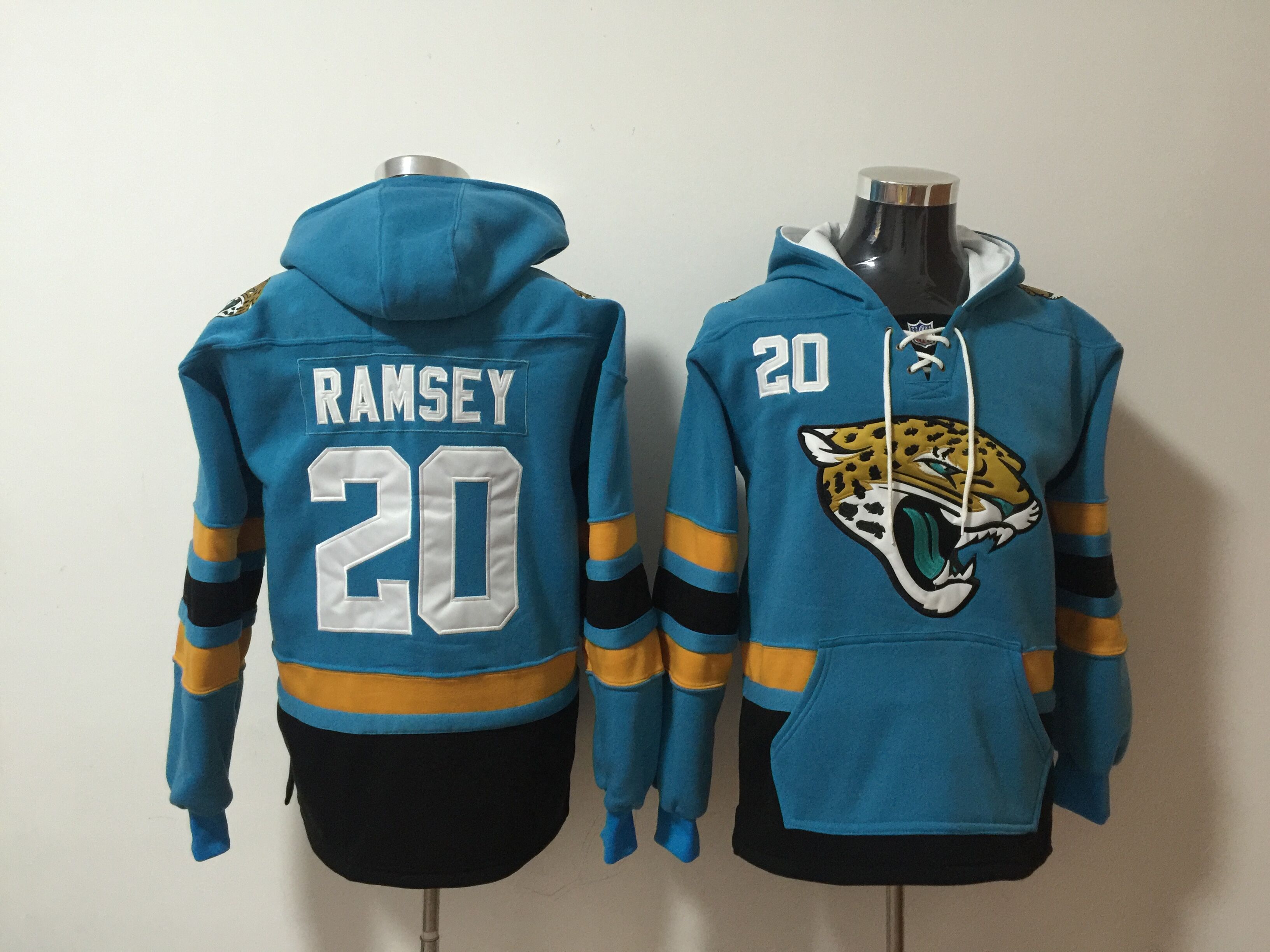 Nike Jaguars 20 Jalen Ramsey Teal All Stitched Hooded Sweatshirt