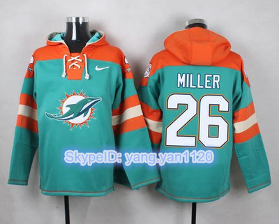 Nike Dolphins #26 Lamar Miller Aqua Green Player Pullover NFL Hoodie
