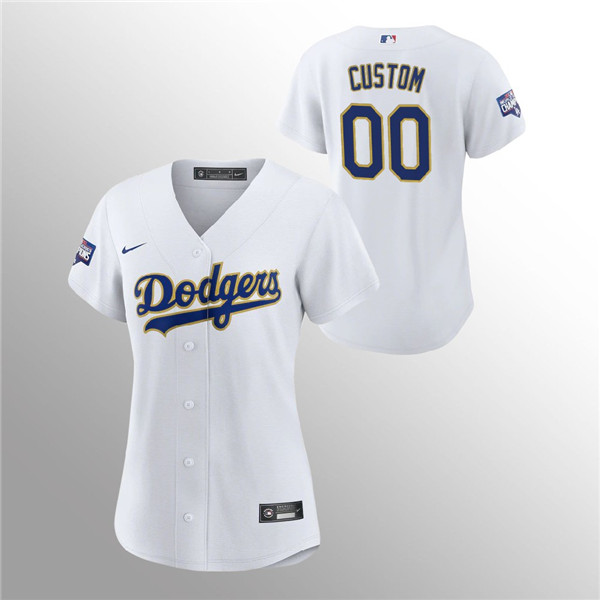 Custom Women's Dodgers White 2021 Gold Program Replica Jersey