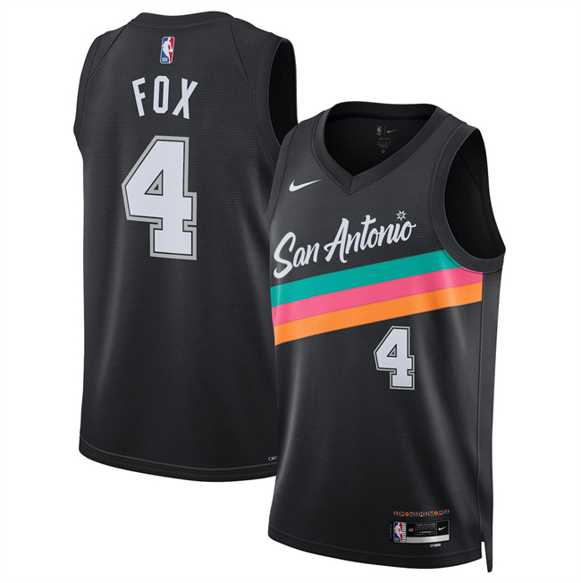 Men's San Antonio Spurs #4 De'Aaron Fox Black 2025 26 City Edition Stitched Basketball Jersey