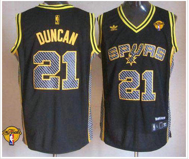 San Antonio Spurs #21 Tim Duncan Black Electricity Fashion Finals Patch Stitched NBA Jersey