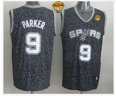 San Antonio Spurs #9 Tony Parker Black Crazy Light Finals Patch Stitched NBA Jerse