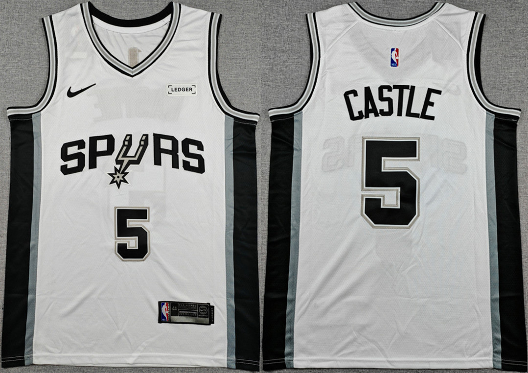 Men's San Antonio Spurs #5 Stephon Castle White 2025-26 Association Edition Stitched Basketball Jersey