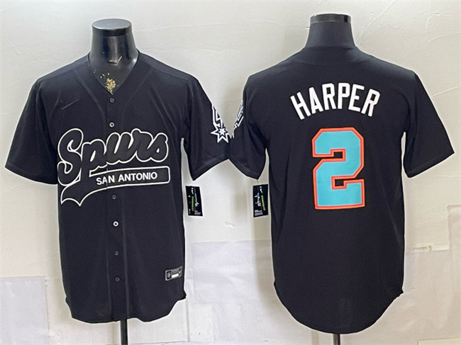 Men's San Antonio Spurs #2 Dylan Harper Black Stitched Baseball Jerseys