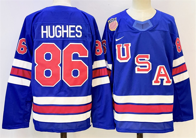 Men's USA #86 Luke Hughes Blue 2025-2026 Stitched Jersey