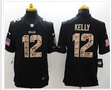 NEW Buffalo Bills #12 Jim Kelly Black NFL Limited Salute to Service Jersey