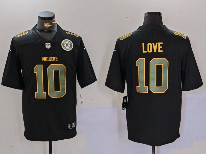 Men's Green Bay Packers #10 Jordan Love Black Fashion Vapor Limited Stitched Football Jersey 1
