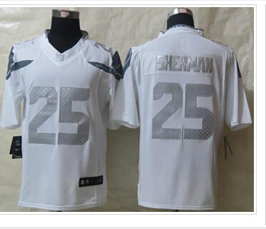 NEW Seattle Seahawks #25 Richard Sherman White NFL Limited Platinum Jersey
