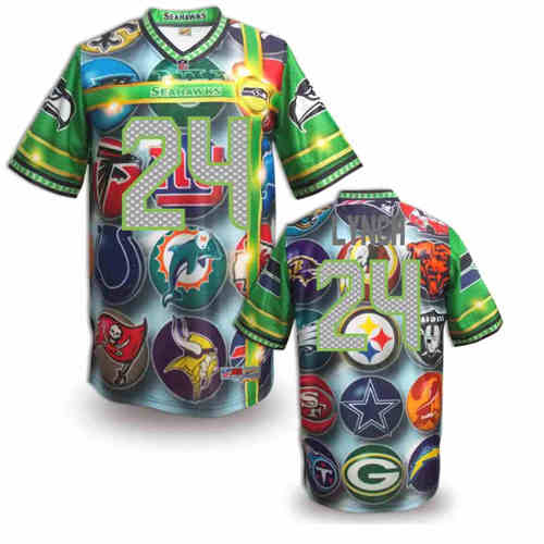New Seattle Seahawks #24 Marshawn Lynch Team Color NFL Elite Fanatical Version Jerseys