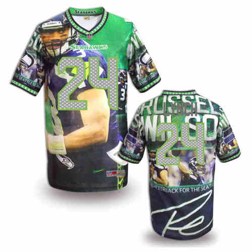New Seattle Seahawks 24# Marshawn Lynch Team Color NFL Elite Fanatical Version Jerseys