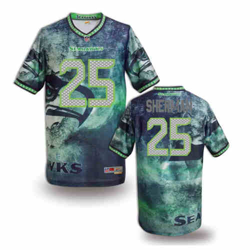 New Seattle Seahawks 25 Richard Sherman Team Color Elite Fanatical Version Jersey