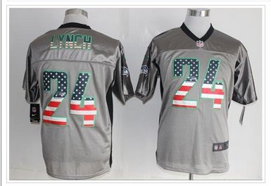 NEW Seattle Seahawks #24 Marshawn Lynch Grey NFL Elite USA Flag Fashion Jersey