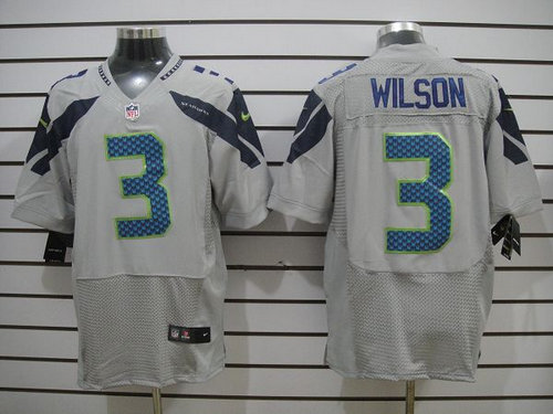 NEW NFL Seattle Seahawks 3 Russell Wilson New Grey Colors Jerseys (Elite)