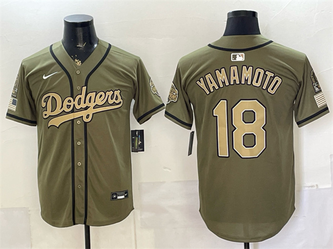 Men's Los Angeles Dodgers #18 Yoshinobu Yamamoto Olive 2026 Armed Forces Day Stitched Baseball Jerseys