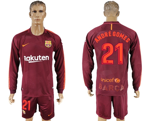 Barcelona #21 Andre Gomes Sec Away Long Sleeves Soccer Club Jersey