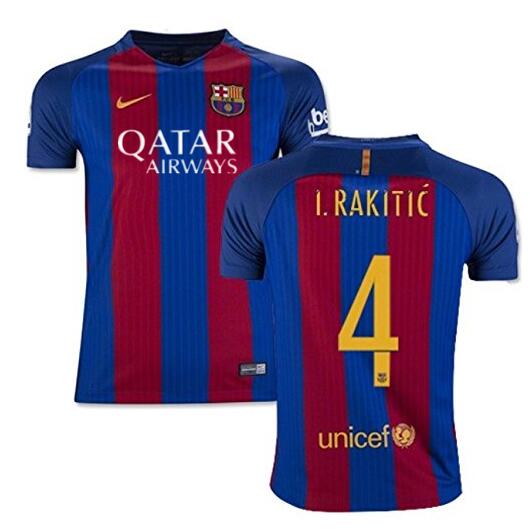 Barcelona #4 Blue & Marcoon Stripes La Liga Short Shirt