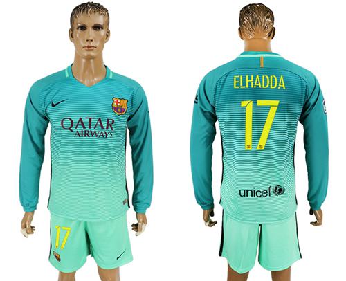Barcelona #17 Elhadda Sec Away Long Sleeves Soccer Club Jersey