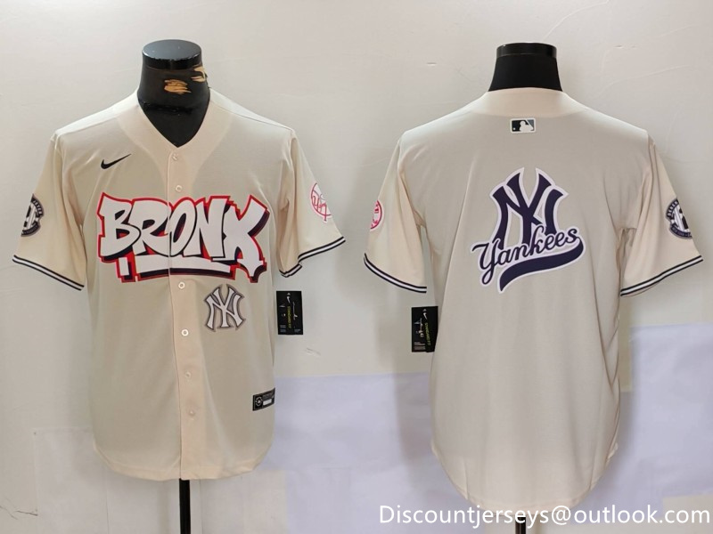 Men's New York Yankees Blank Cream The Bronx Graffiti V2 Vapor Limited Stitched Baseball Jersey 7