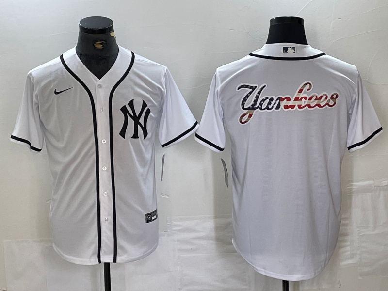 Men's New York Yankees White Team Big Logo Cool Base Stitched Baseball Jersey 1