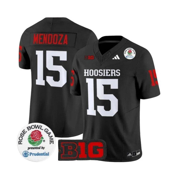 Men's Indiana Hoosiers #15 Fernando Mendoza Black 2025 F.U.S.E. Rose Bowl Stitched Football Jersey