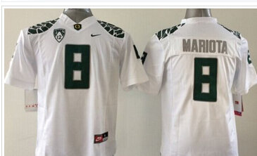Youth NCAA Ducks #8 Marcus Mariota White Limited Stitched Jersey