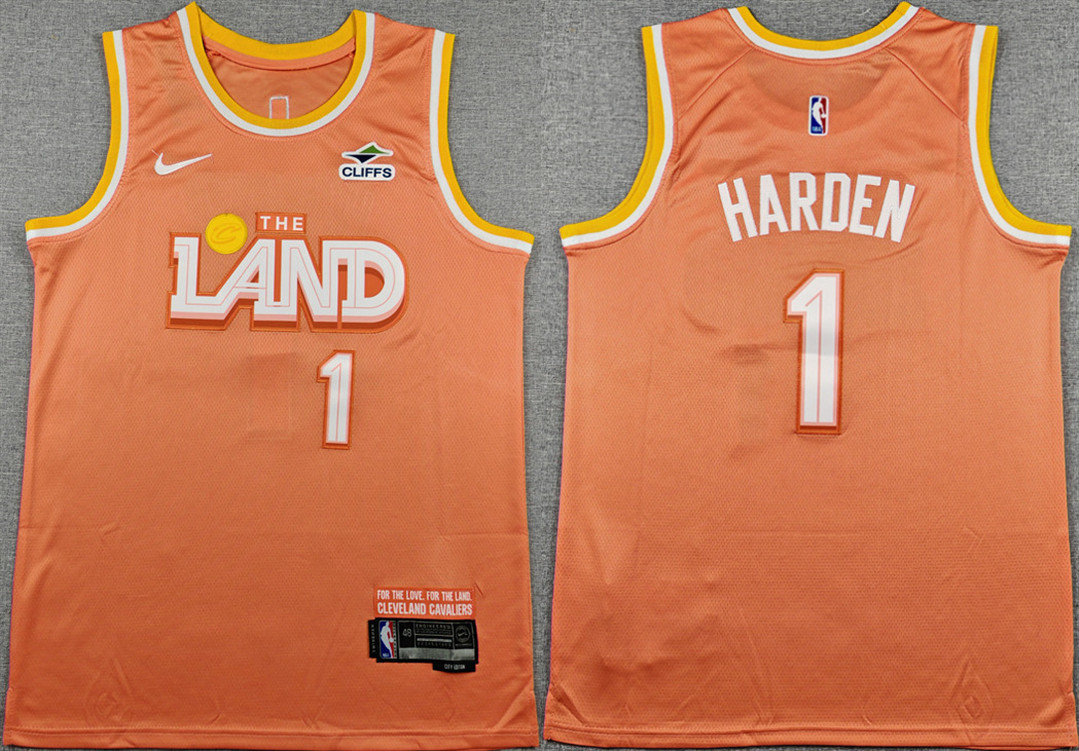 Men's Cleveland Cavaliers #1 James Harden Orange 2025 26 City Edition Stitched Jersey