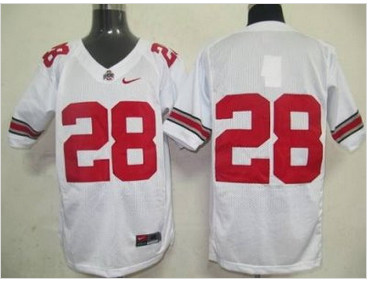 Buckeyes #28 White Embroidered NCAA Jersey