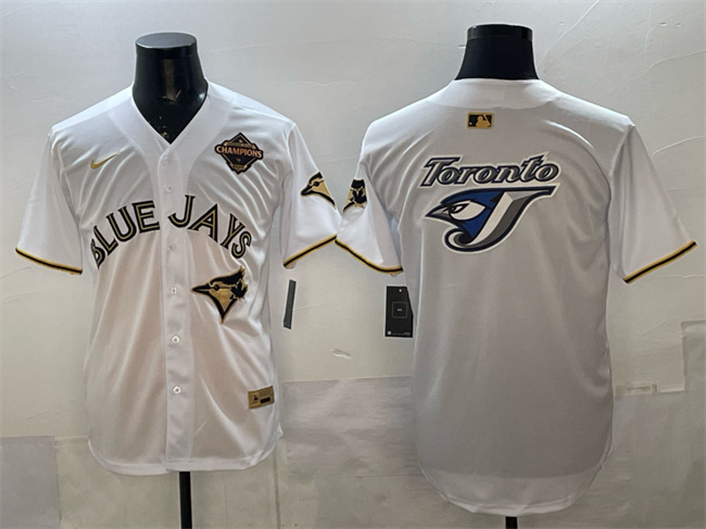 Men's Toronto Blue Jays Team Big Logo Black Gold 2025 American League Champions Limited Stitched Baseball Jersey 2
