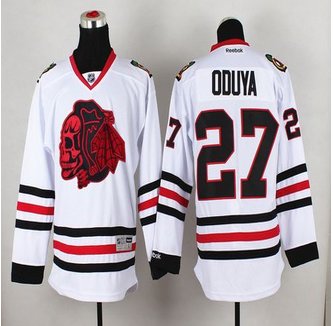 Chicago Blackhawks #27 Johnny Oduya White(Red Skull) Stitched NHL Jersey