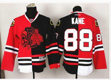 Chicago Blackhawks #88 Patrick Kane Red-Black Split Red Skull Stitched NHL Jersey