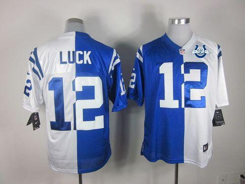 NEW Colts #12 Andrew Luck Royal Blue&White With 30TH Seasons Patch Men's Stitched NFL Elite Split Jersey