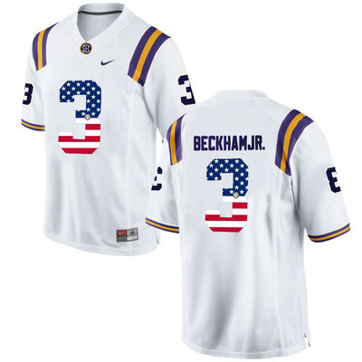 LSU Tigers Tigers 3 Odell Beckham Jr. White USA Flag College Football Limited Jersey
