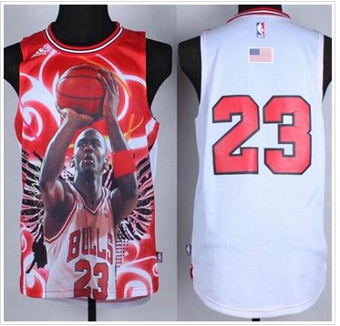 Chicago Bulls #23 Michael Jordan White Portrait Fashion Stitched NBA Jersey
