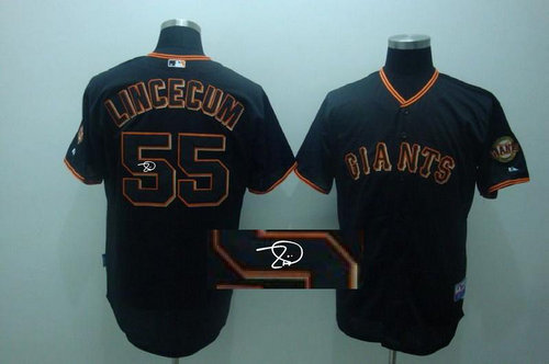 San Francisco Giants 55# Tim lincecum Black MLB Jerseys(Signed)