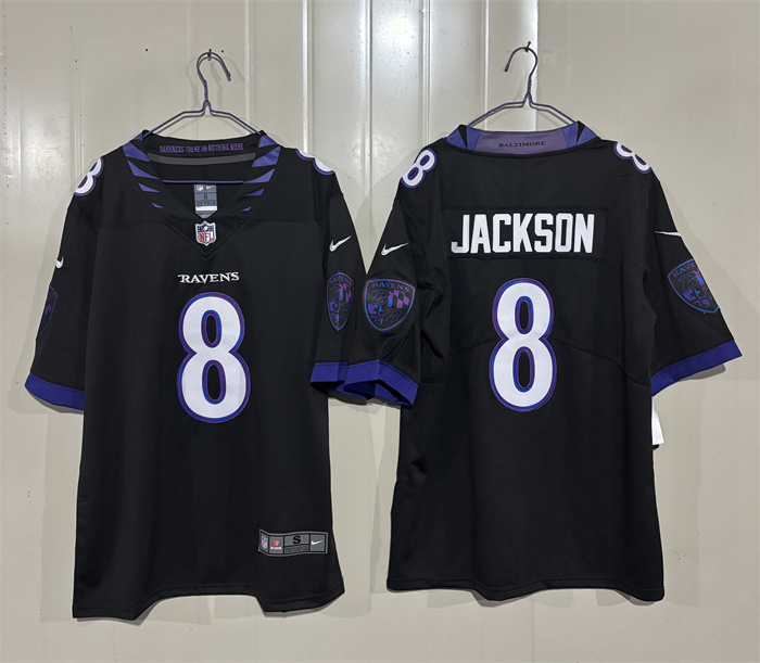 Men's Baltimore Ravens #8 Lamar Jackson Black 2026 Alternate Vapor Stitched Limited Football Jersey