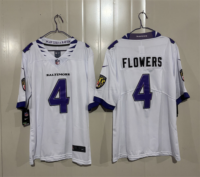 Men's Baltimore Ravens #4 Zay Flowers White 2026 Vapor Stitched Limited Football Jersey