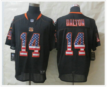 New Cincinnati Bengals #14 Andy Dalton USA Flag Fashion Black Elite Jerseys