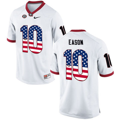 Georgia Bulldogs 10 Jacob Eason White USA Flag College Football Jersey